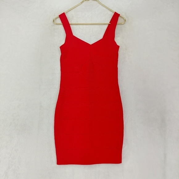 HMS Red Sleeveless Square Neck Bandage Bodycon Dress 6202 - Picture 1 of 7